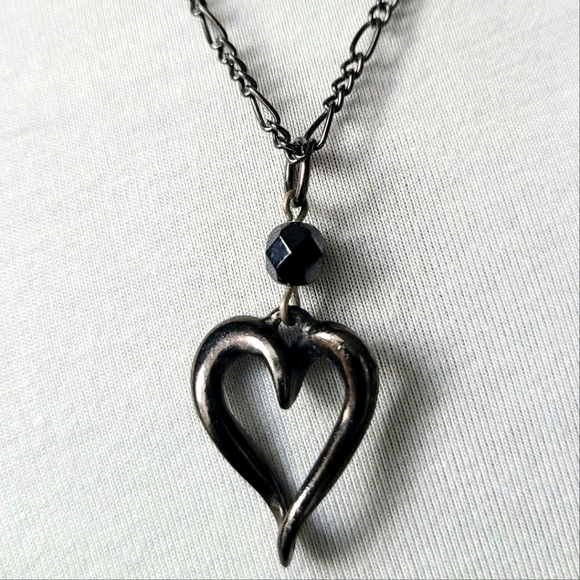 Dark Gun Metal Heart Necklace | Open Heart Pendant w/ 8" Chain - Picture 13 of 13